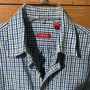 Izod Button Down Shirt Blue Plaid Size Medium